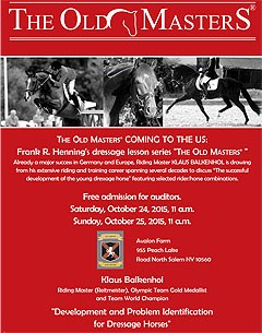 Klaus Balkenhol's THE OLD MASTERS® clinic on “The successful development of the young dressage horse” at Avalon Farm in North Salem, NY, U.S.A. on 24 -25 October 2015