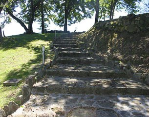 Steps from one of two gates leading to the main house. The second gate and driveway offer ground level access to the house