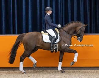 Kirsten Brouwer and Jheronimus at the stallion show during the 2021 KWPN stallion licensing :: Photo © Dirk Caremans