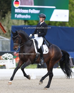 Niklaas Feilzer on Falihandro in the Louisdor Cup warm-up round on Friday at the 2024 CDI Hagen :: Photo © Astrid Appels
