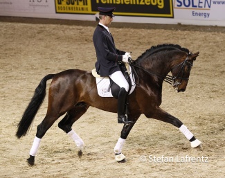 Peter Borggreve and Ehrenstolz at the stallion show in Munster in 2012 :: Photo © Stefan Lafrentz