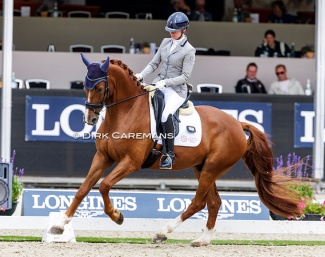 Dominique D'Hoore - Van der Horst on Tsar van de Wolfshoeve at the 2024 World Young Horse Championships :: Photo © Dirk Caremans