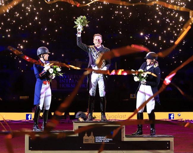 Carl Hester on top of the podium at the 2017 Liverpool International Horse Show