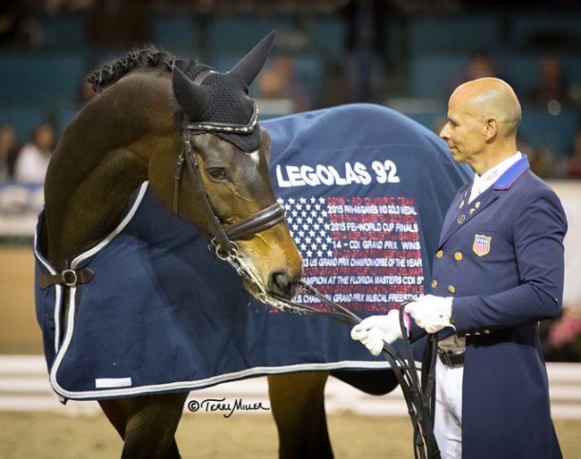 Steffen Peters with Legolas at the horse's retirement ceremony :: Photo © Terri Miller