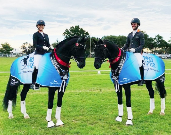 Holly Leach (on HP Fresco) and John Thompson (on Chemistry Champion) win the 5 and 6-yr olds 2018 HOYS title :: Photo © Libby Law