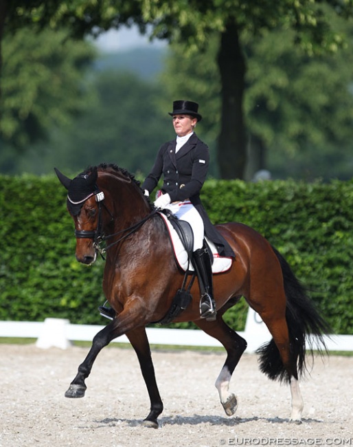 Alexandra Sessler and Chilly Jam in the warm up ring at the 2018 CDI Aachen :: Photo © Astrid Appels
