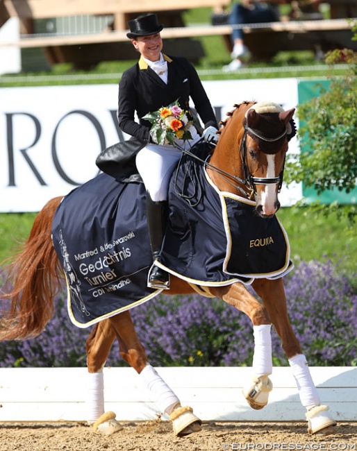 Huge smile on Isabell Werth's face on her winning come back with Bella Rose at the 2018 CDI Fritzens :: Photo © Astrid Appels