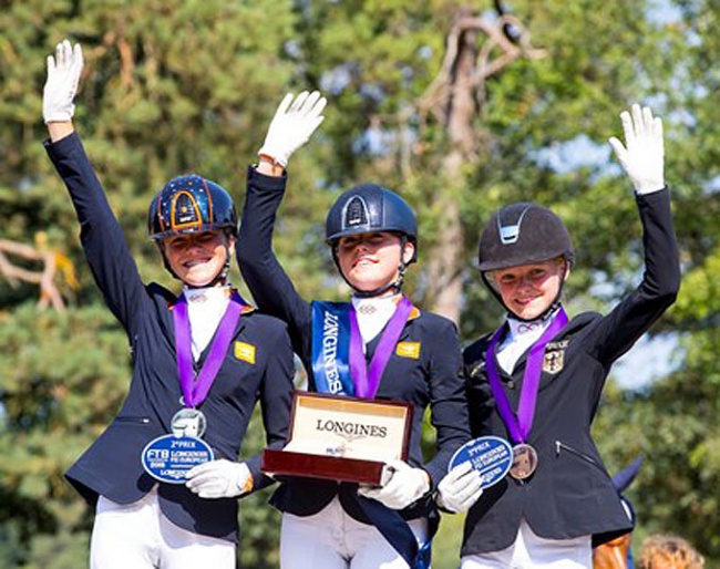 The individual podium with Van Nek, Buijs and Schwierking at the 2018 European Children Championship :: Photo © Digishots