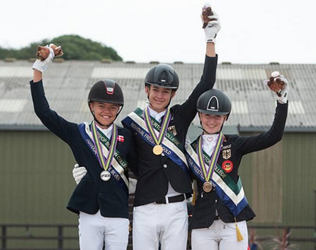 The kur podium at the 2018 European Pony Championships: Alexander Yde Helgstrand, Moritz Treffinger, Julia Barbian :: Photo © Adam Fanthorpe