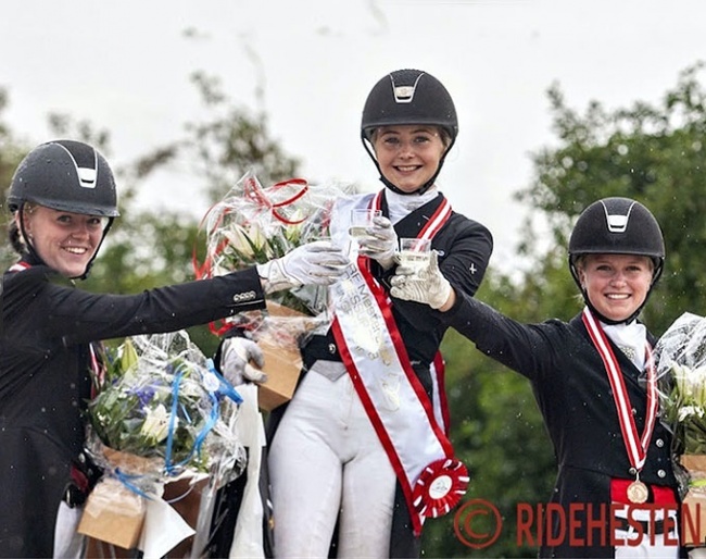 Josefine Hoffmann, Karoline Rohmann, Sara van Deurs Petersen on the podium at the 2018 Danish Young Riders Championships :: Photo © Ridehesten