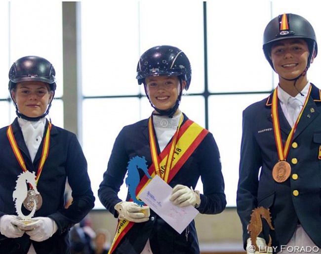 The Children's podium at the 2018 Spanish Youth Championships:  Sofia del Olmo Bak, Julia Hessel Ferrer and Alvaro Perdomo Duque :: Photo © Lilly Forado