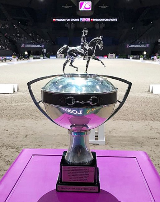 The FEI World Cup Trophy, on display at the 2018 WC Finals in Paris :: Photo © Astrid Appels