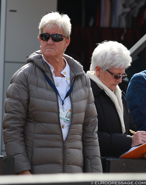 Retired FEI 5* dressage judges Lilo Fore and Cara Whitham officiating at the 2017 CDI Wellington :: Photo © Astrid Appels