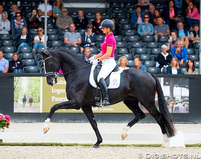 Stefanie Wolf test riding Jameson RS2 at the 2018 Pavo Cup Finals :: Photo © Digishots