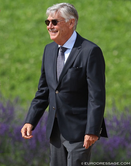 Dutch 5* judge Ghislain Fouarge at the 2018 CDI Fritzens. The 72-year old judge still officiated this year due to the old two-year extension possibility which will now be replaced by a competency based evaluation system :: Photo © Astrid Appels