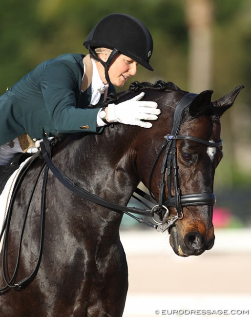 Alix Szepesi pats Douceur after her ride in the national ring on the 5* weekend :: Photo © Astrid Appels