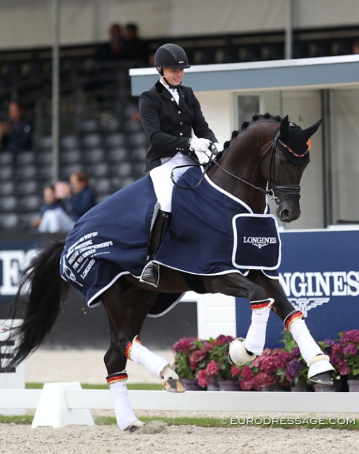 Ann-Christin Wienkamp and Don Martillo win the 2017 World Young Horse Championships in Ermelo in the 5-year old division :: Photo © Astrid Appels