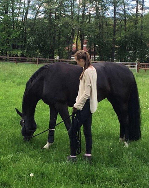Semmieke Rothenberger handgrazing her horse