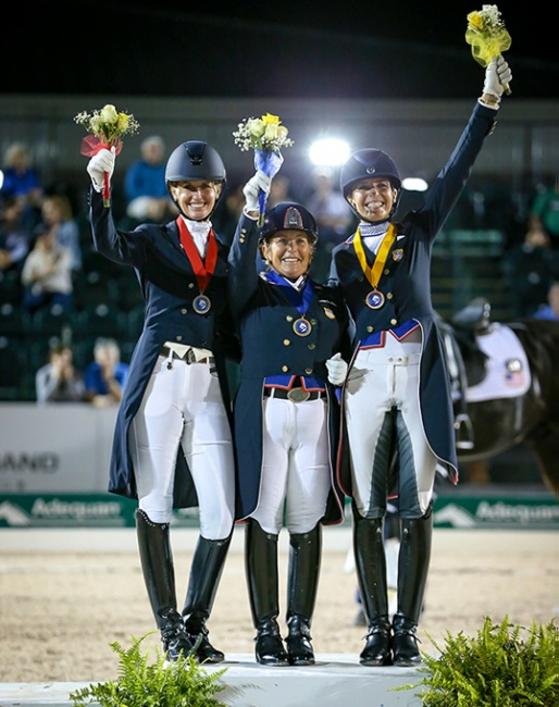 Losos de Muniz, Francis and Jorst on the individual podium at the 2019 CDIO Wellington :: Photo © Sue Stickle