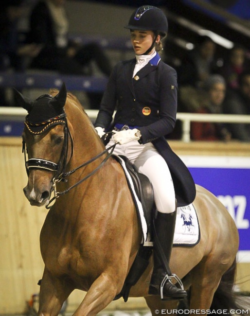 Rebecca Horstmann at her international young riders debut at the 2017 CDI Aachen Indoor :: Photo © Astrid Appels