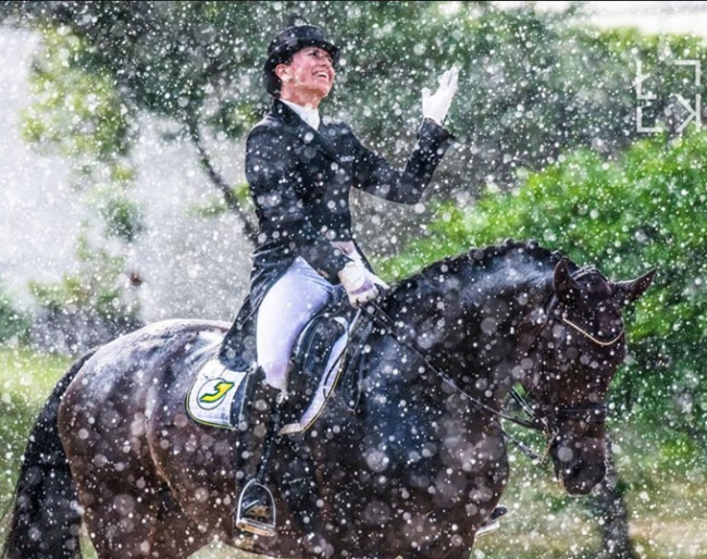 Lukasz Kowalski's winning photo for the 2018 McCauley’s Alltech A+ Awards: Belinda Weinbauer in the pouring rain at the 2018 CDI Achleiten :: Photo © Lukasz Kowalski