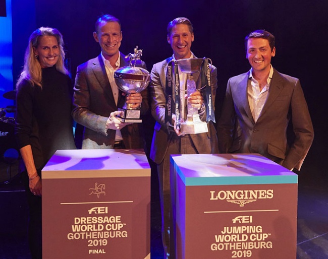Yvonne Losos de Muniz, Peder Fredricson, Patrik Kittel and Lorenzo de Luca at the draw for the 2019 World Cup Finals Grand Prix