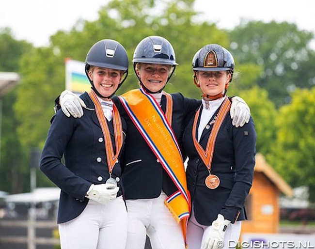 The Children's podium at the 2019 Dutch Dressage Championships: Van Dulst, Van Nek, Evers :: Photo © Digishots