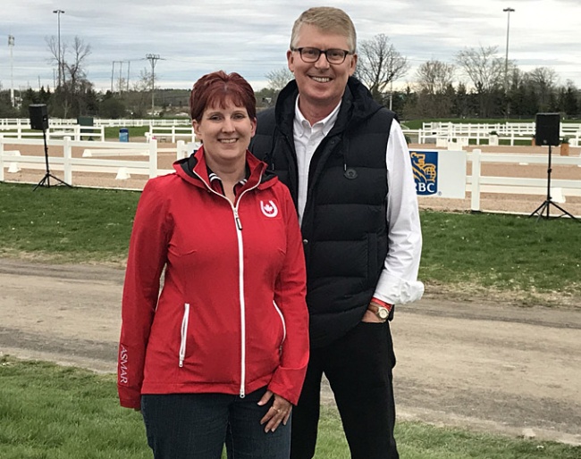 Dr. Geoff Vernon, right, spearheaded the development of the Dressage Youth Development Fund and, along with several collaborators, kick-started the fundraising with a generous $10,000 donation. He is pictured with Christine Peters, Equestrian Canada Senior Manager of the Dressage Olympic/Paralympic Program, at the 2019 CDI Ottawa