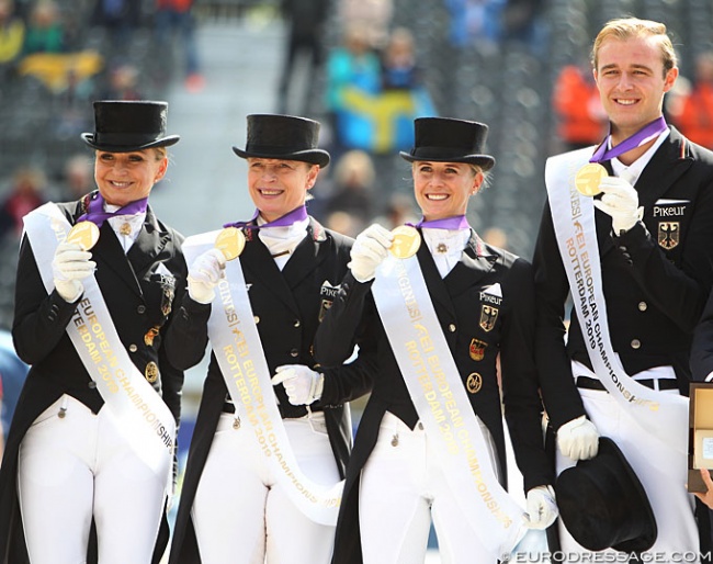 Team Germany with Schneider, Werth, Von Bredow-Werndl and Rothenberger win team gold at the 2019 European Dressage Championships :: Photo © Astrid Appels