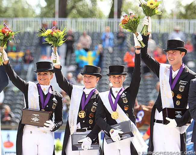 Team gold for Germany at the 2019 European Dressage Championships: Schneider, Werth, von Bredow-Werndl, Rothenberger :: Photo © Astrid Appels