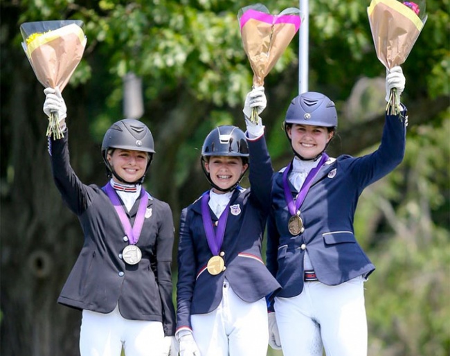 Dennesy Rogers, Annelise Klepper and Isabelle Braden win the individual test medals at the 2019 North American Junior Riders Championships :: Photo © Meg McGuire