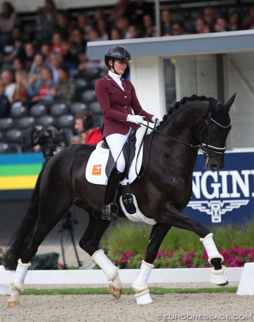Emmelie Scholtens and Kevin Costner Texel in the 4-year old finals at the 2019 World Young Horse Championships :: Photo © Astrid Appels