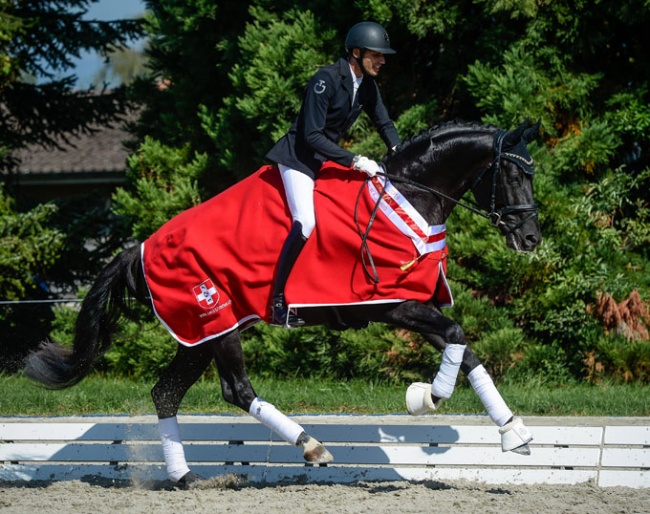 Fabio Tino and Fürst Alexander TM win the 4-year old division at the 2019 Swiss Warmblood Young Horse Championships :: Photo © Katja Stuppia