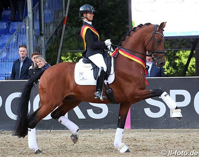 Eva Möller and Valverde win the 5-year old dressage horse finals at the 2019 Bundeschampionate :: Photo © LL-foto