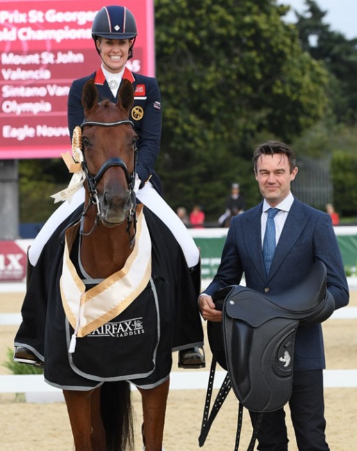 Dujardin on Mount St. John Valencia Win the Prix St Georges, sponsored by Fairfax Saddles, and gets a brand new Fairfax World Class Monoflap Saddle :: Photo © Kevin Sparrow