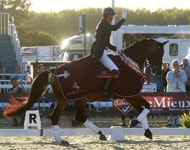 Gareth Hughes and Sintano van Hof Olympia win the Inter I at the 2019 British Dressage Championships :: Photo © Kevin Sparrow