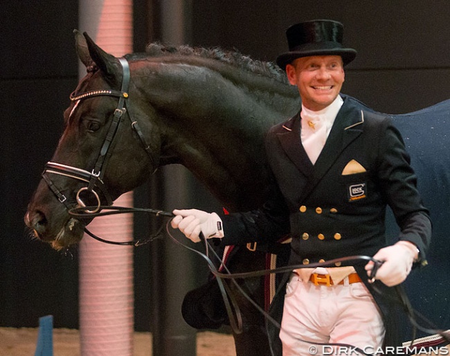 Edward Gal and Totilas reunited at the 2019 KWPN Stallion Licensing in 's Hertogenbosch :: Photo © Dirk Caremans