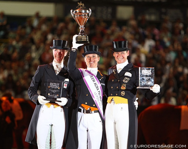 The podium at the 2011 World Cup Finals in Leipzig: Zu Sayn-Wittgenstein, Cornelissen and Salzgeber :: Photo © Astrid Appels