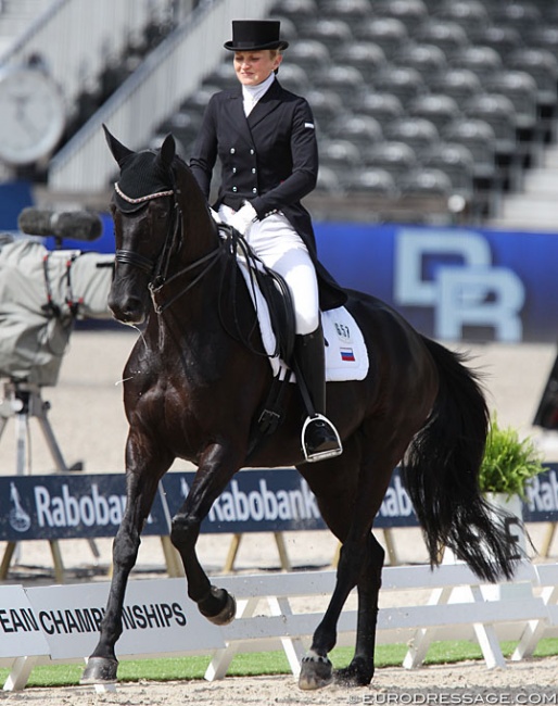 Russian Tatiana Kosterina on Diavolessa competing on the Russian team at the 2019 European Dressage Championships :: Photo © Astrid Appels