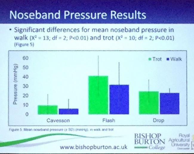 Noseband pressure: the flash noseband showed significantly higher pressure on the front of the horse’s nose as compared to a cavesson type 