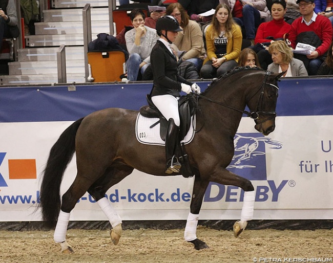 Isabell Werth's assistant rider Lisa Wernitznig and Dodo Weihgand at the 2020 K+K Cup Stallion Show in Munster :: Photo © Petra Kerschbaum