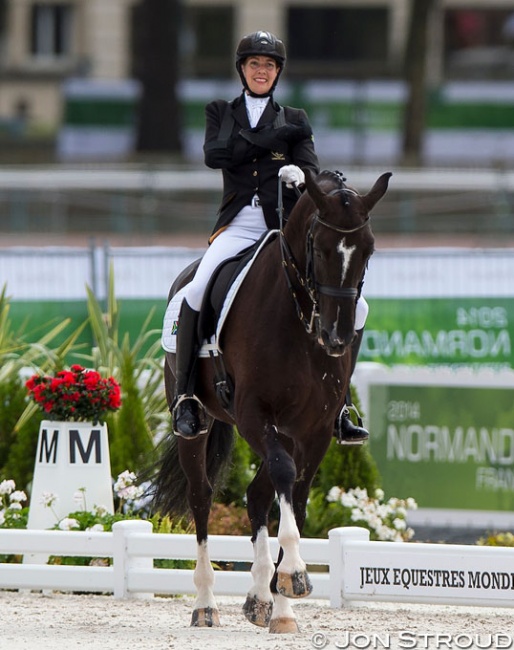 Belgian based South African Philippa Dwyer-Johnson, here at the 2014 World Equestrian Games on Verdi, secured a spot for RSA :: Photo © Jon Stroud