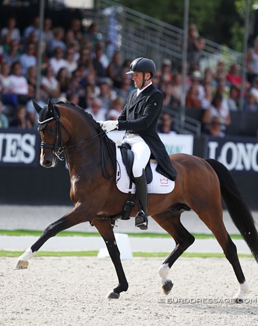Jan Møller Christensen and Hesselhøj Donkey Boy win silver at the 2019 World Young Horse Championships :: Photo © Astrid Appels