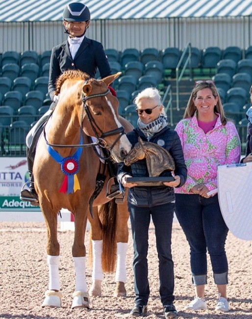 Justine Boyer on Lentisco XVIII with USPRE president Janne Rumbough at the 2020 Palm Beach Dressage Derby :: Photo © Lily Forado