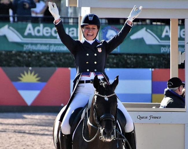 Adrienne Lyle and Salvino score their first 80% in a GP Special at the 2020 CDI 4* Wellington :: Photo © Carmen Franco