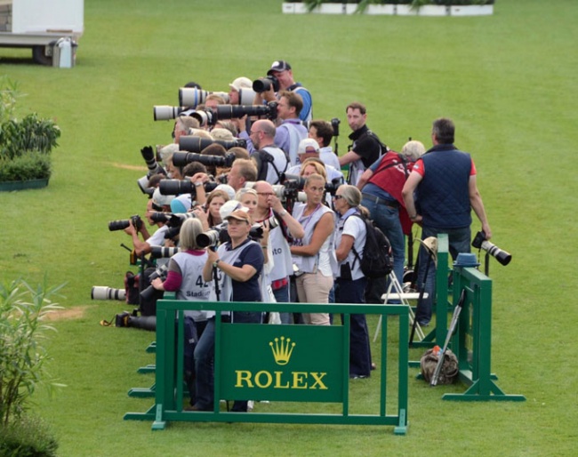 Eurodressage part of the motley crew of photographers, herded together in a pen, at the 2015 European Dressage Championships in Aachen :: Photo © Sarah Armstrong
