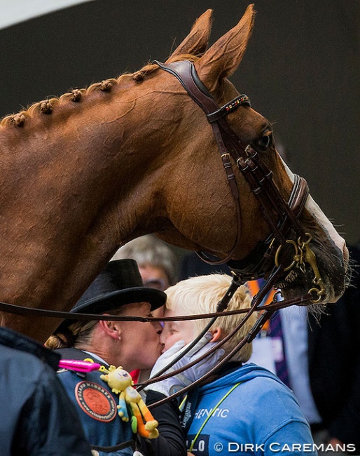 Isabell Werth kissing her son Frederic after winning the 2019 European Champion's title :: Photo © Dirk Caremans