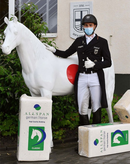Frederic Wandres wins the first class (PSG) at the first big national dressage show in Germany at Hof Kasselmann, post corona