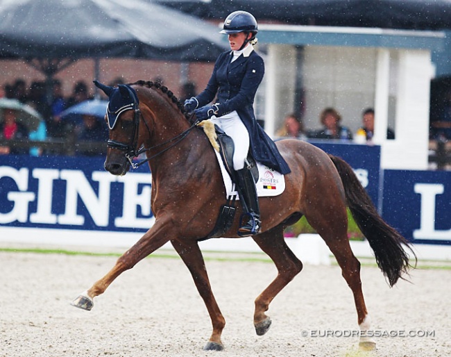 Belgian Flore De Winne and MacDonovan at the 2019 World Young Horse Championships in Ermelo :: Photo © Astrid Appels