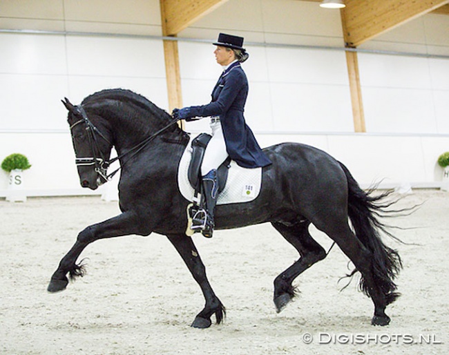 Patricia Mannaerts and Doeke fan Beritsum at the 2018 European Friesian Championships :: Photo © Digishots